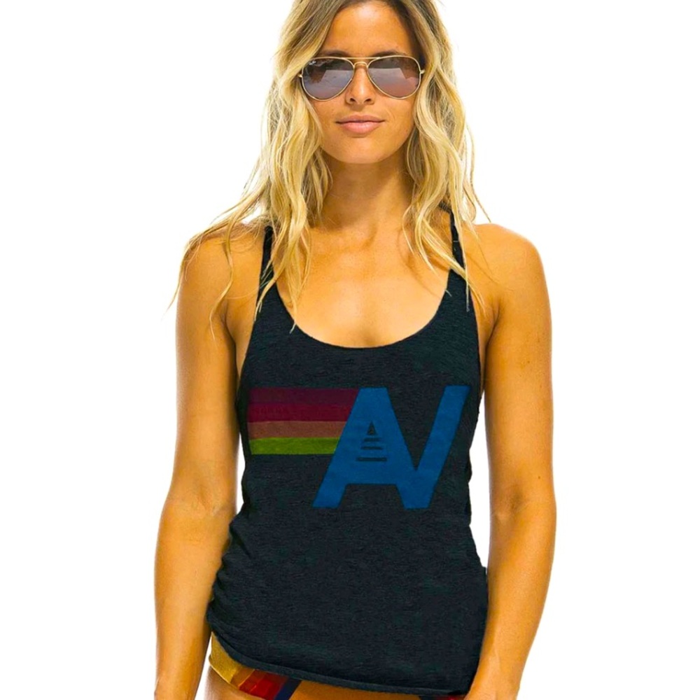 Aviator Nation Tank size Large, surfer on front, charcoal, new with tags